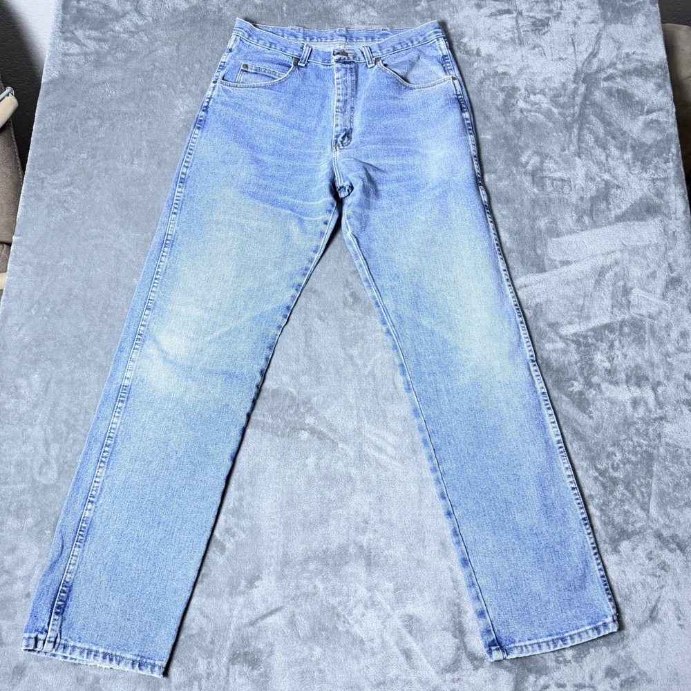 Wrangler Rugged Wear Mens 34x36 Light Wash Straight Leg Denim Jeans